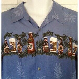 Campia Moda Men's Shirt XL Hawaiian Aloha Beer Bottles Cans Steins